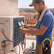 Handwerker repariert Klimaanlage